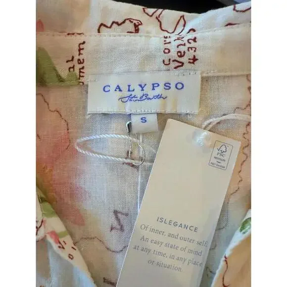 Calypso St.Barth Vibrant Linen Buttton Down Front-Tie Shirt NWT - Picture 6 of 8